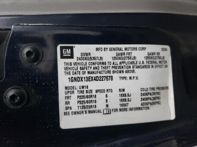 Photo 10 from auction – 2004 CHEVROLET VENTURE LU with VIN 1GNDX13EX4D227678