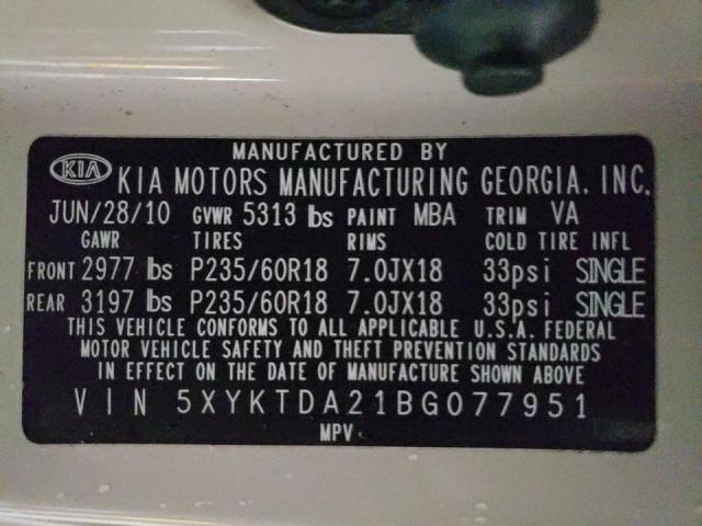 Photo 10 from auction – 2011 KIA SORENTO BA with VIN 5XYKTDA21BG077951