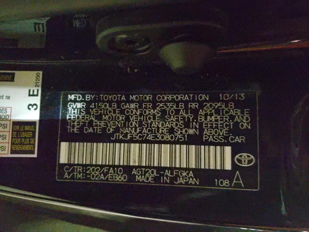 Photo 10 from auction – 2014 TOYOTA SCION TC with VIN JTKJF5C74E3080751