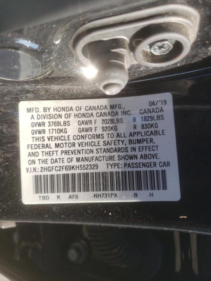 Photo 10 from auction – 2019 HONDA CIVIC LX with VIN 2HGFC2F69KH552329
