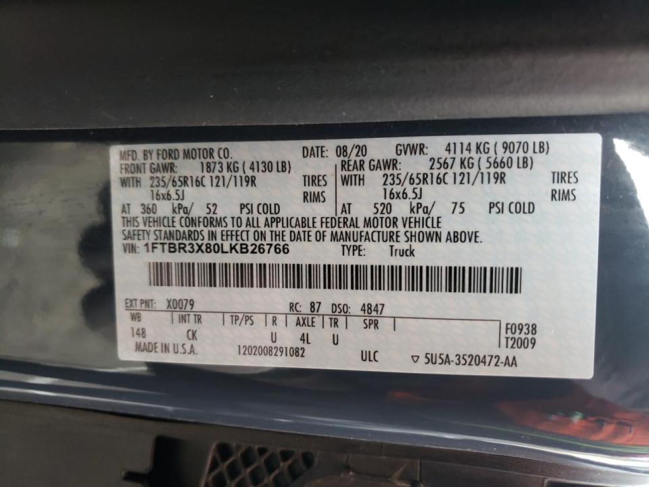 Photo 10 from auction – 2020 FORD TRANSIT T- with VIN 1FTBR3X80LKB26766