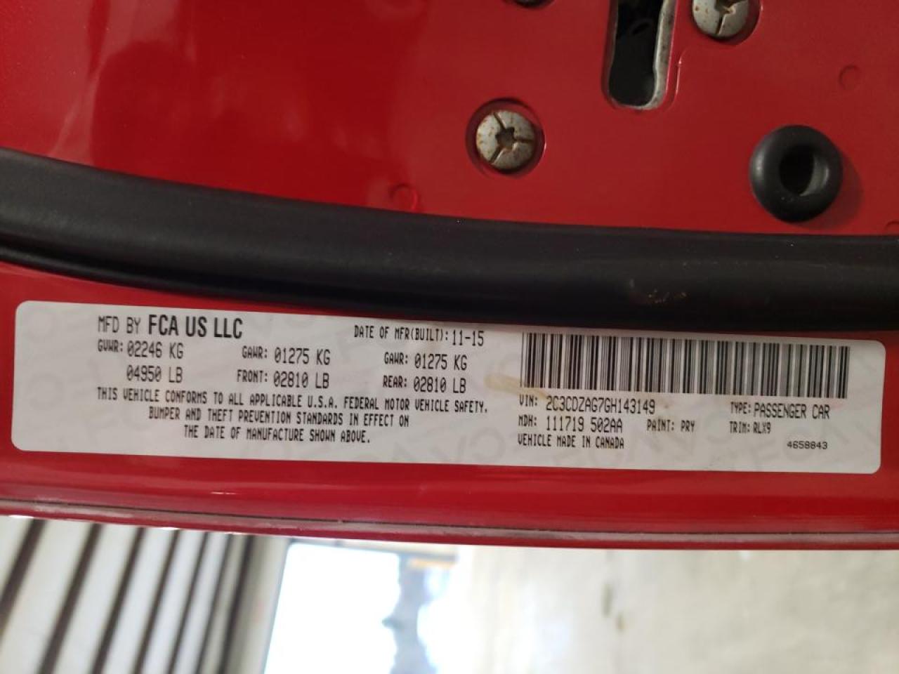 Photo 10 from auction – 2016 DODGE CHALLENGER with VIN 2C3CDZAG7GH143149