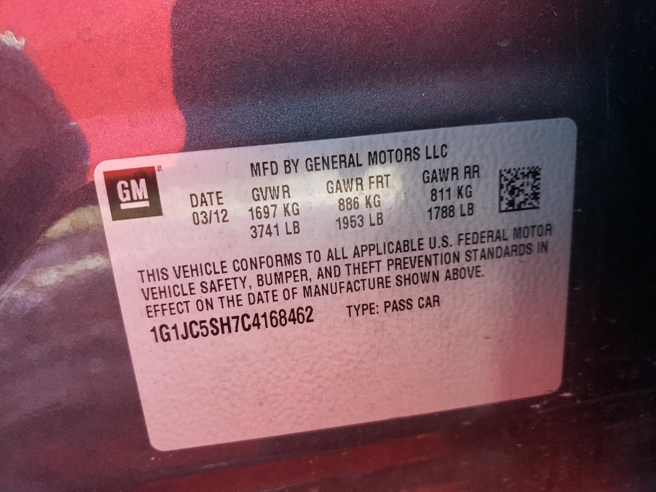 Photo 10 from auction – 2012 CHEVROLET SONIC LT with VIN 1G1JC5SH7C4168462