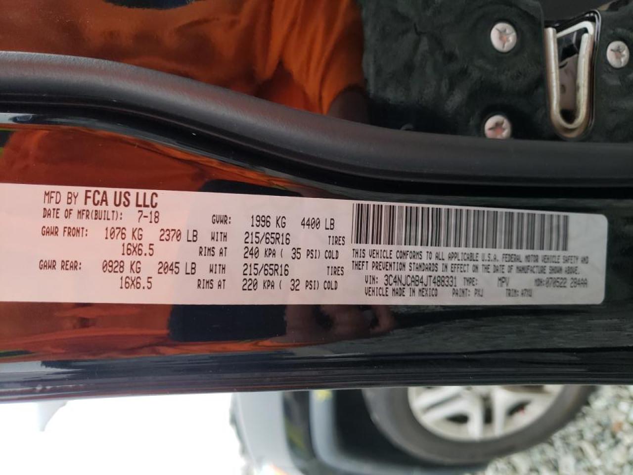 Photo 10 from auction – 2018 JEEP COMPASS SP with VIN 3C4NJCAB4JT488331