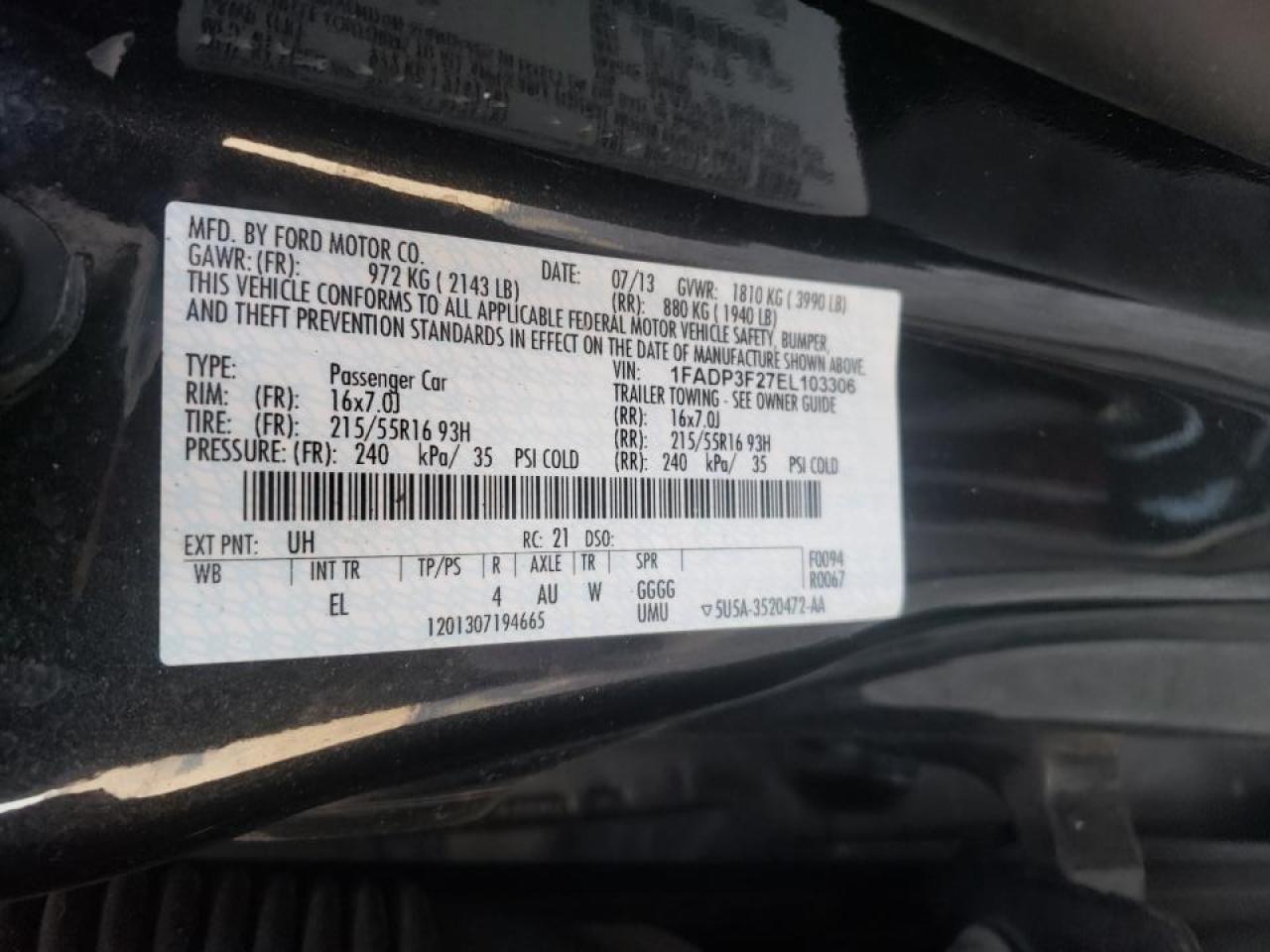 Photo 10 from auction – 2014 FORD FOCUS SE with VIN 1FADP3F27EL103306