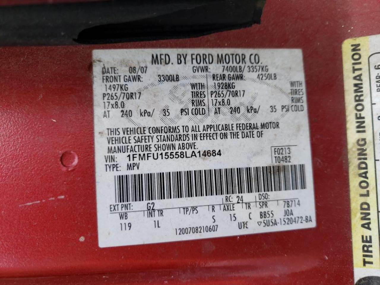Photo 10 from auction – 2008 FORD EXPEDITION with VIN 1FMFU15558LA14684