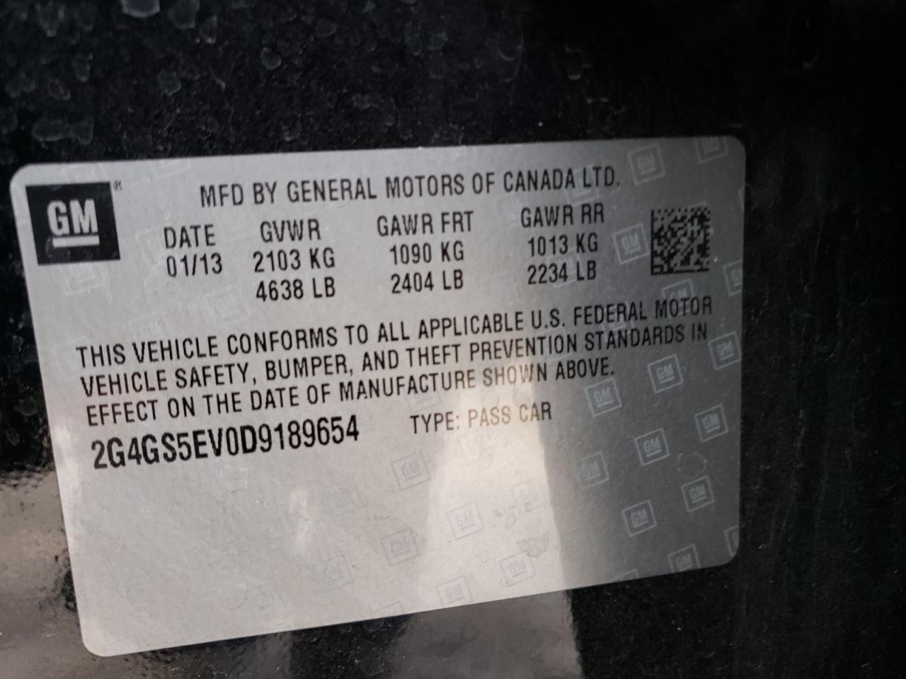 Photo 10 from auction – 2013 BUICK REGAL PREM with VIN 2G4GS5EV0D9189654