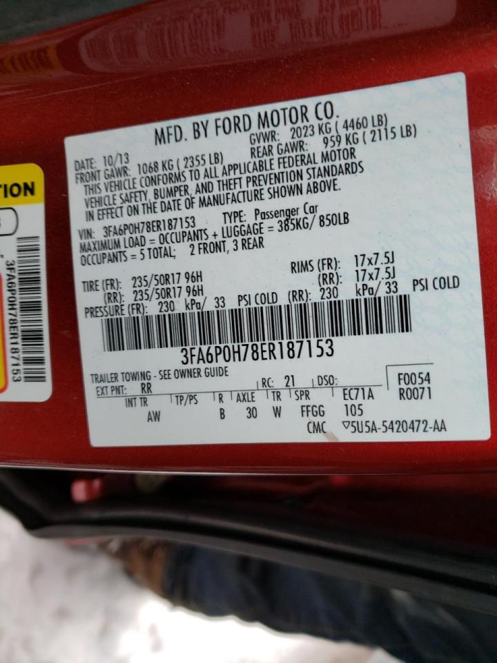 Photo 10 from auction – 2014 FORD FUSION SE with VIN 3FA6P0H78ER187153