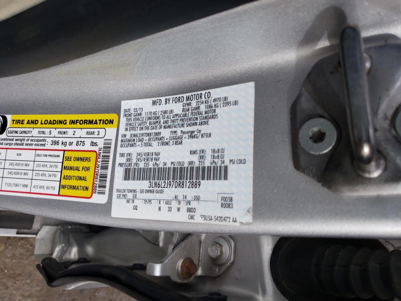 Photo 10 from auction – 2013 LINCOLN MKZ with VIN 3LN6L2J97DR812889