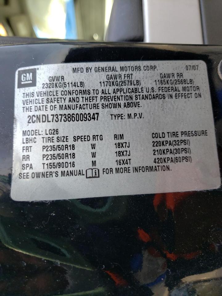 Photo 10 from auction – 2008 CHEVROLET EQUINOX SP with VIN 2CNDL737386009347