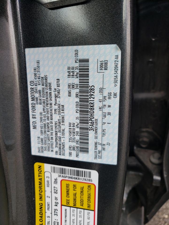 Photo 10 from auction – 2019 FORD FUSION SE with VIN 3FA6P0HD8KR129285