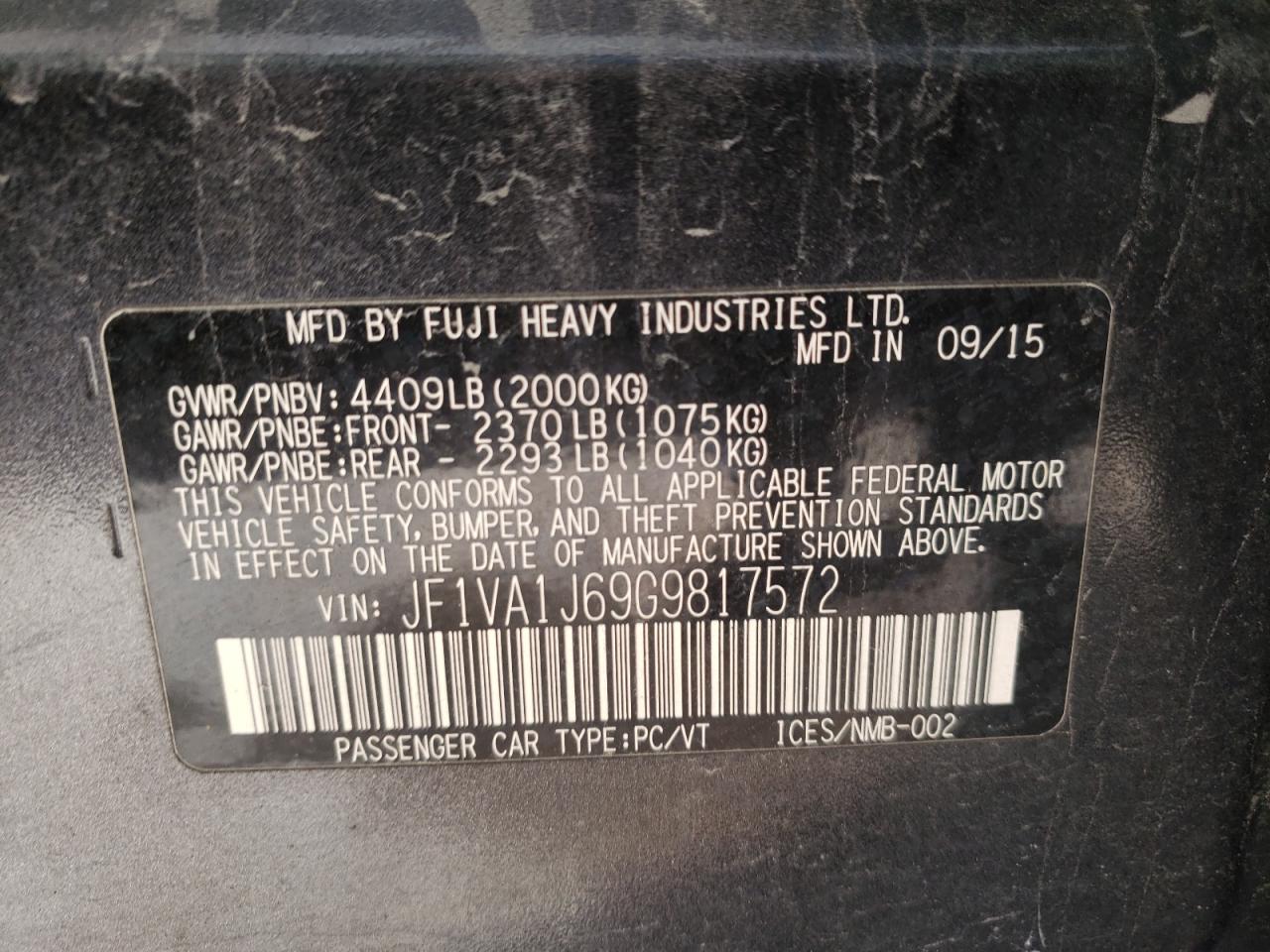 Photo 10 from auction – 2016 SUBARU WRX LIMITE with VIN JF1VA1J69G9817572