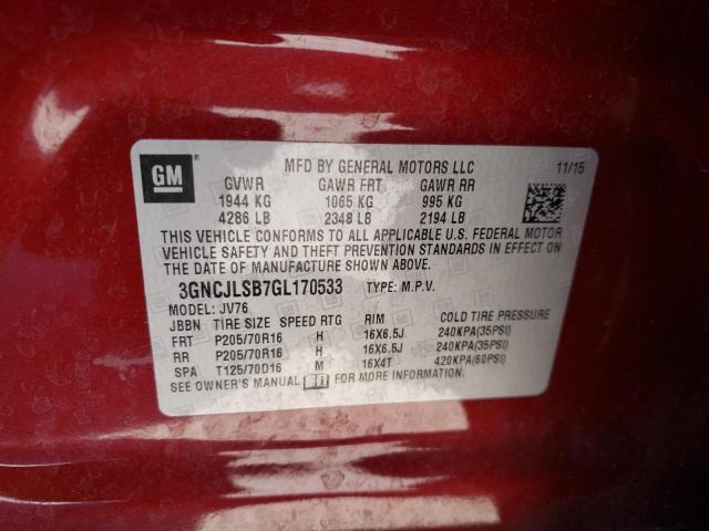 Photo 10 from auction – 2016 CHEVROLET TRAX 1LT with VIN 3GNCJLSB7GL170533