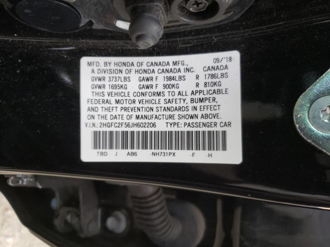 Photo 10 from auction – 2018 HONDA CIVIC 4D E with VIN 2HGFC2F56JH602206