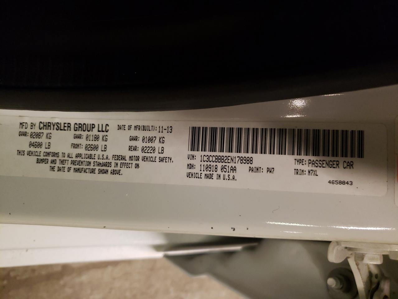 Photo 10 from auction – 2014 CHRYSLER 200 TOURIN with VIN 1C3CCBBB2EN178988
