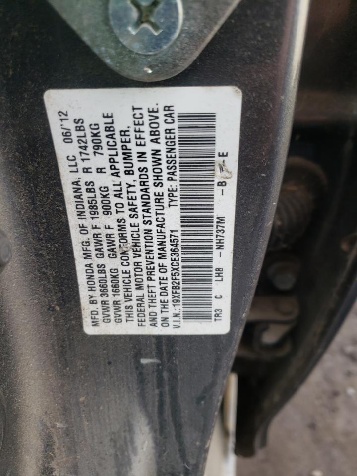 Photo 10 from auction – 2012 HONDA CIVIC LX with VIN 19XFB2F5XCE364571