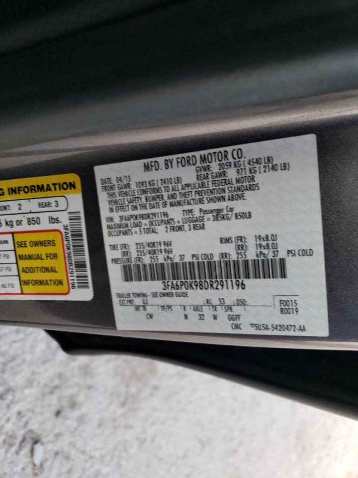 Photo 10 from auction – 2013 FORD FUSION TIT with VIN 3FA6P0K98DR291196
