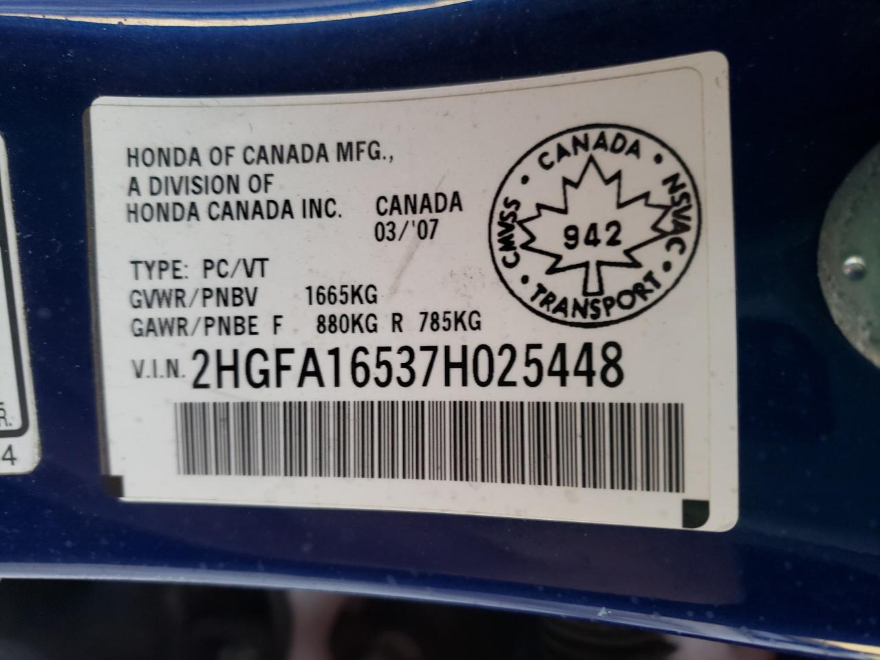 Photo 10 from auction – 2005 HONDA CIVIC LX with VIN 2HGFA16537H025448