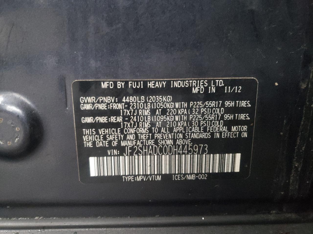 Photo 10 from auction – 2013 SUBARU FORESTER 2 with VIN JF2SHADC0DH445973