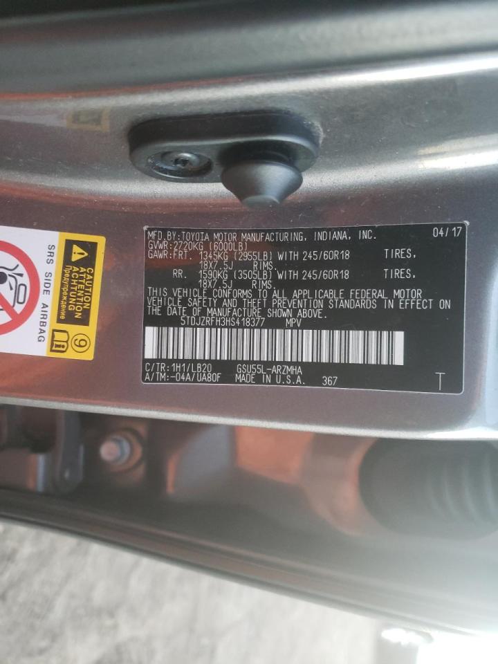 Foto 10 de la subasta – 2017 TOYOTA HIGHLANDER con VIN 5TDJZRFH3HS418377
