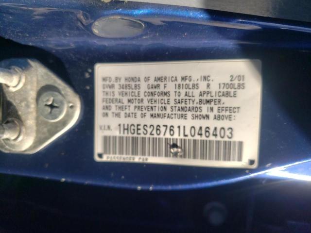 Photo 10 from auction – 2001 HONDA CIVIC EX with VIN 1HGES26761L046403