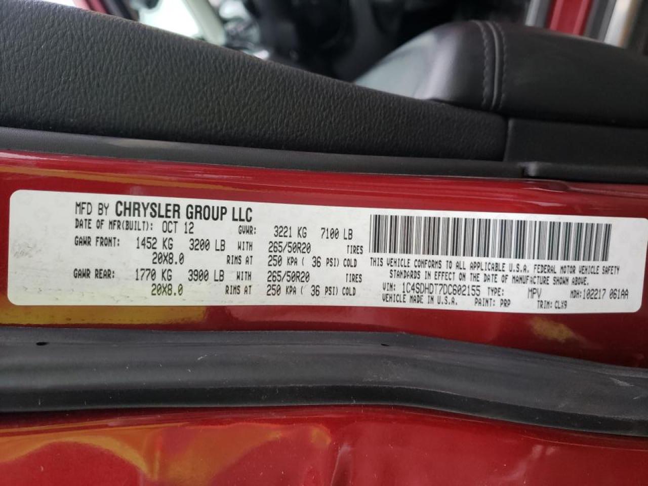 Photo 10 from auction – 2013 DODGE DURANGO CR with VIN 1C4SDHDT7DC602155