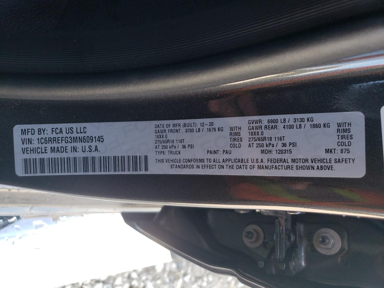 Photo 10 from auction – 2021 RAM 1500 BIG H with VIN 1C6RREFG3MN609145