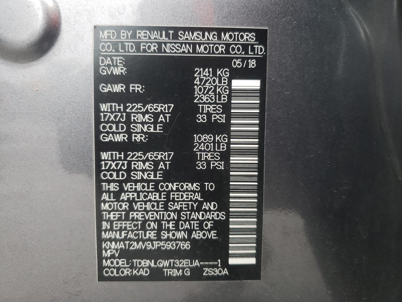 Photo 10 from auction – 2018 NISSAN ROGUE S with VIN KNMAT2MV9JP593766