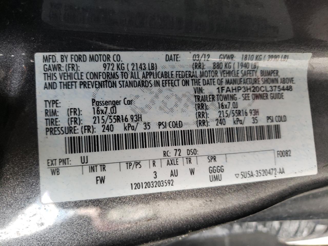 Фото 10 с аукциона – 2012 FORD FOCUS SEL с VIN 1FAHP3H20CL375448
