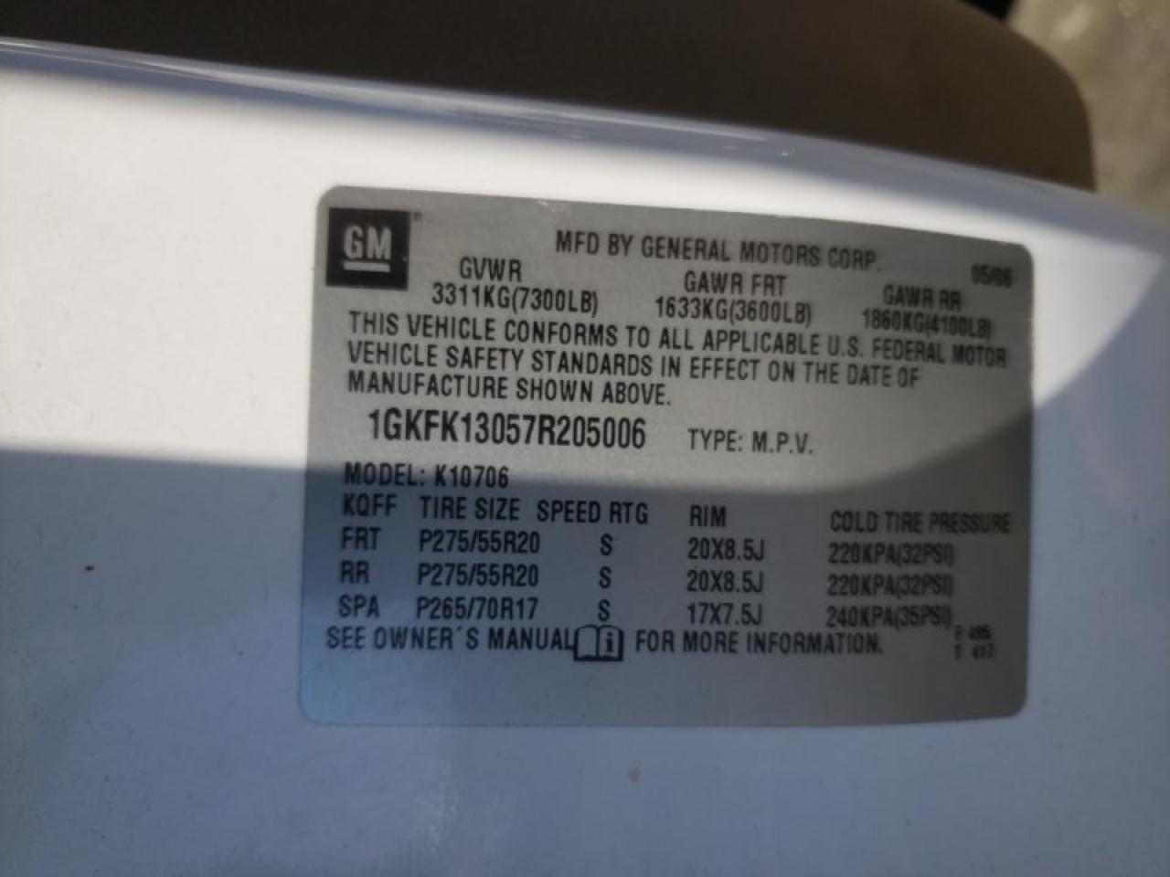 Photo 10 from auction – 2007 GMC YUKON with VIN 1GKFK13057R205006