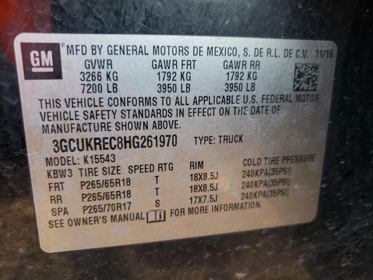 Photo 10 from auction – 2017 CHEVROLET SILVERADO with VIN 3GCUKREC8HG261970
