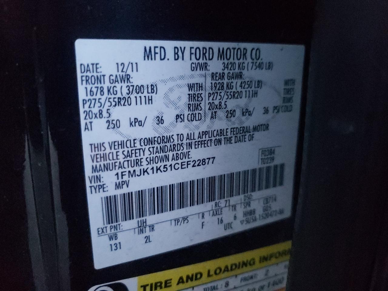 Photo 10 from auction – 2012 FORD EXPEDITION with VIN 1FMJK1K51CEF22877