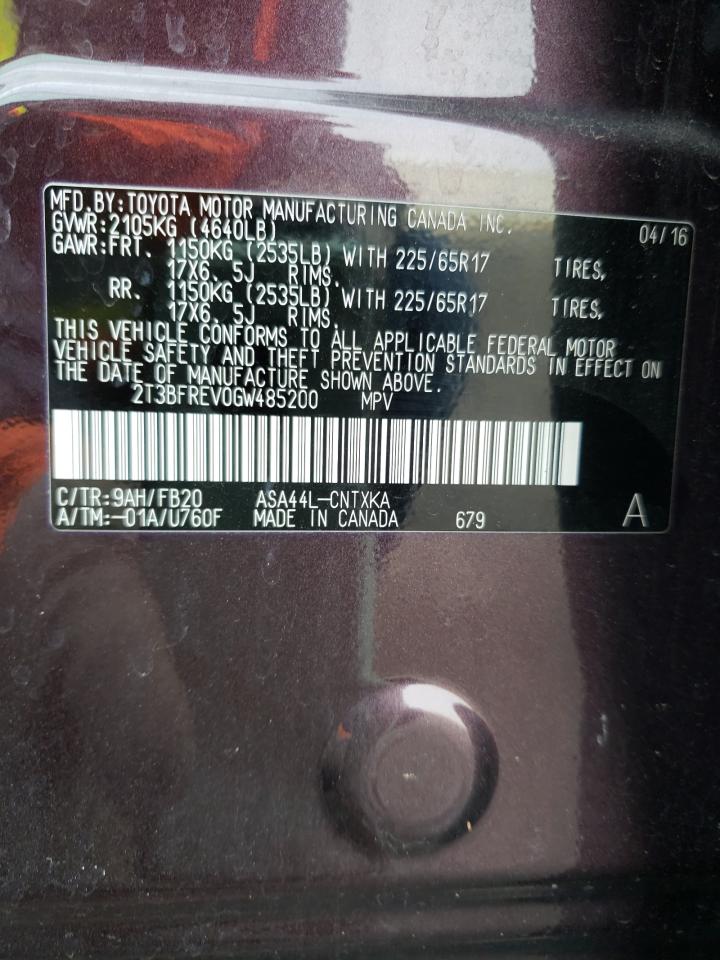 Photo 10 from auction – 2016 TOYOTA RAV4 LE with VIN 2T3BFREV0GW485200