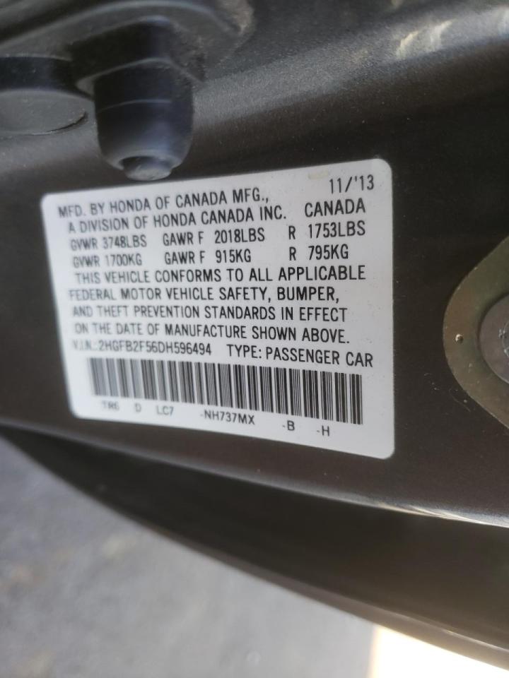 Photo 10 from auction – 2013 HONDA CIVIC LX with VIN 2HGFB2F56DH596494