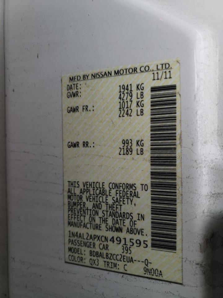 Photo 10 from auction – 2012 NISSAN ALTIMA BAS with VIN 1N4AL2APXCN491595