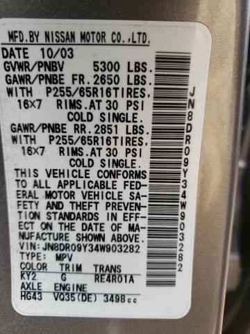 Photo 10 from auction – 2004 NISSAN PATHFINDER with VIN JN8DR09Y34W903282