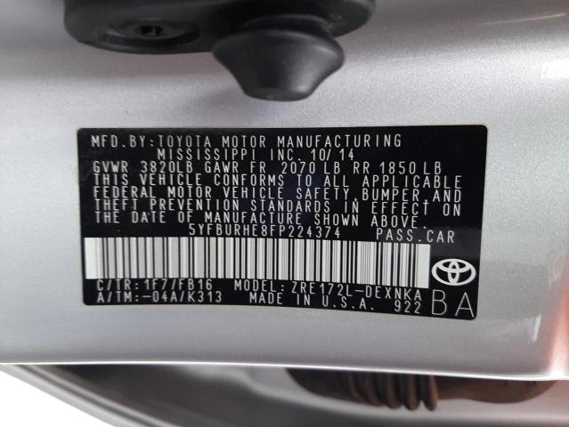 Photo 10 from auction – 2015 TOYOTA COROLLA L with VIN 5YFBURHE8FP224374
