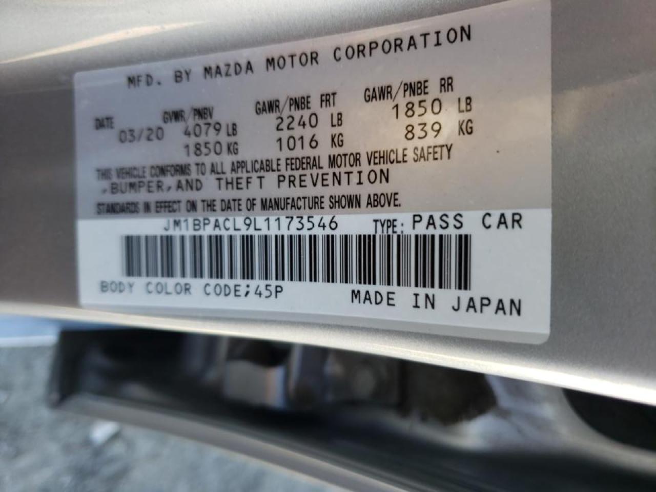 Photo 10 from auction – 2020 MAZDA 3 SELECT with VIN JM1BPACL9L1173546