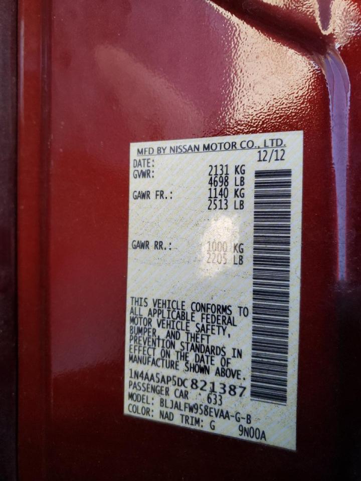 Photo 10 from auction – 2013 NISSAN MAXIMA S with VIN 1N4AA5AP5DC821387