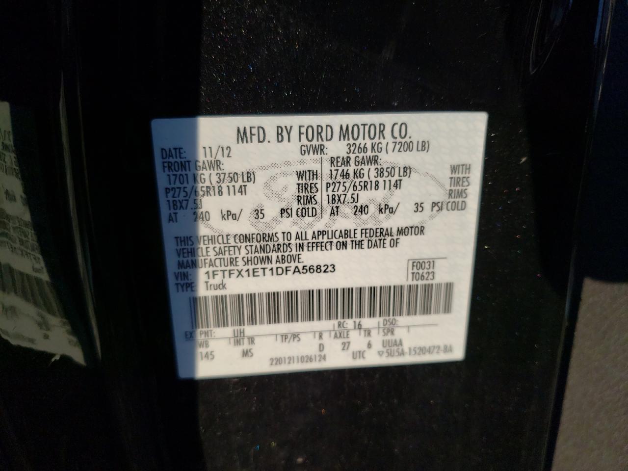 Photo 10 from auction – 2013 FORD F150 SUPER with VIN 1FTFX1ET1DFA56823