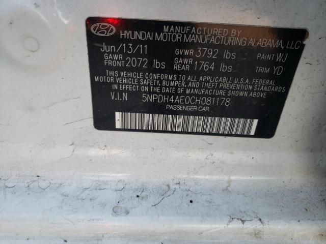 Photo 10 from auction – 2012 HYUNDAI ELANTRA GL with VIN 5NPDH4AE0CH081178