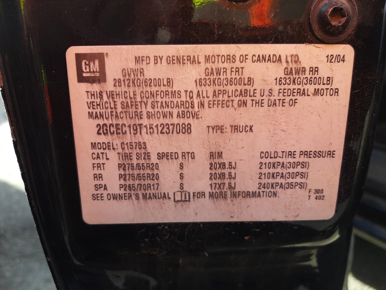 Photo 10 from auction – 2005 CHEVROLET SILVERADO with VIN 2GCEC19T151237088