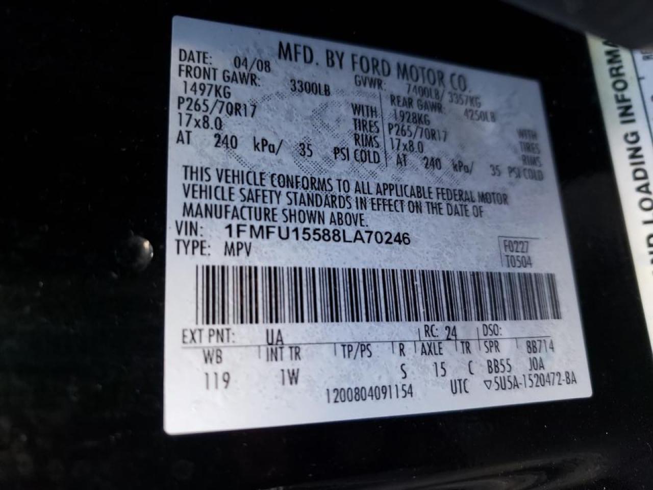 Photo 10 from auction – 2008 FORD EXPEDITION with VIN 1FMFU15588LA70246
