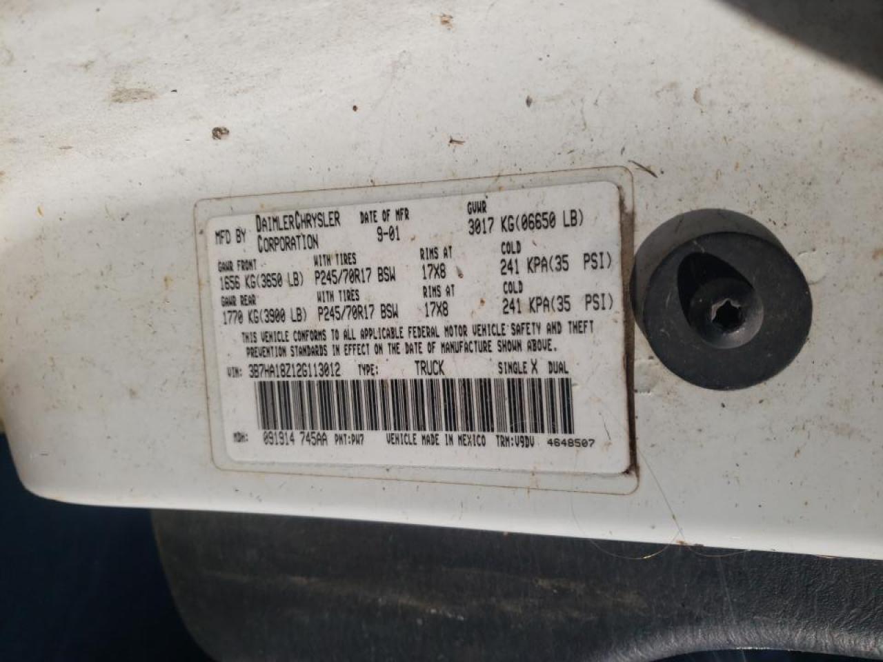Photo 10 from auction – 2002 DODGE RAM 1500 with VIN 3B7HA18Z12G113012