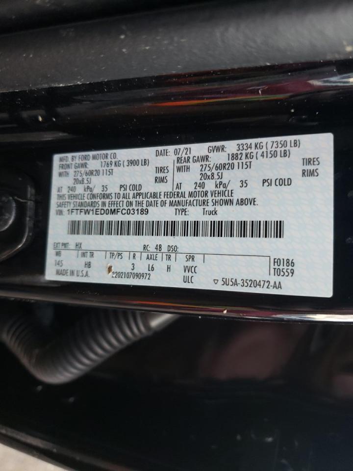 Photo 10 from auction – 2021 FORD F150 SUPER with VIN 1FTFW1ED0MFC03189