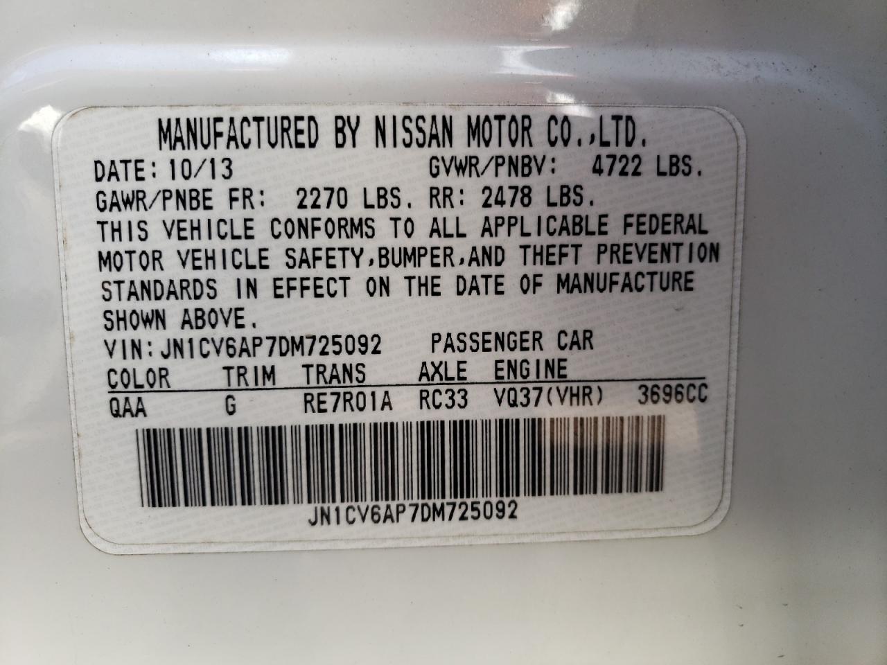 Photo 10 from auction – 2013 INFINITI G37 BASE with VIN JN1CV6AP7DM725092