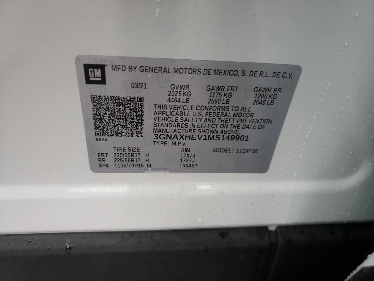 Photo 10 from auction – 2021 CHEVROLET EQUINOX LS with VIN 3GNAXHEV1MS149901