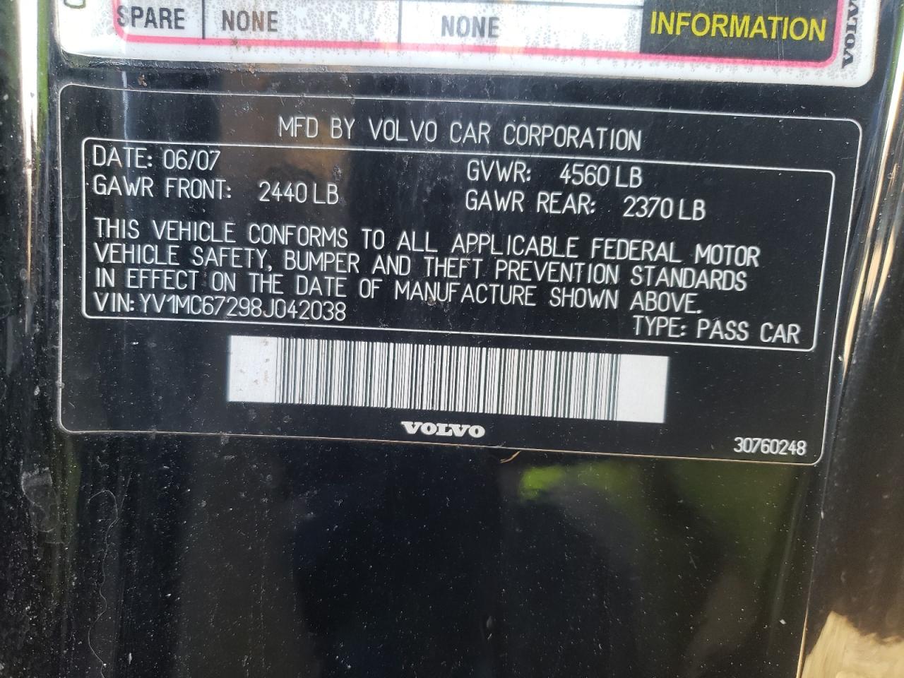 Photo 10 from auction – 2008 VOLVO C70 T5 with VIN YV1MC67298J042038