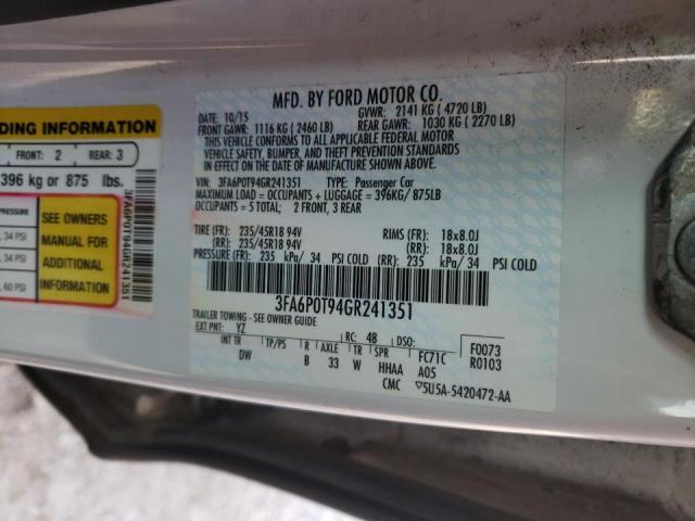 Photo 10 from auction – 2016 FORD FUSION SE with VIN 3FA6P0T94GR241351