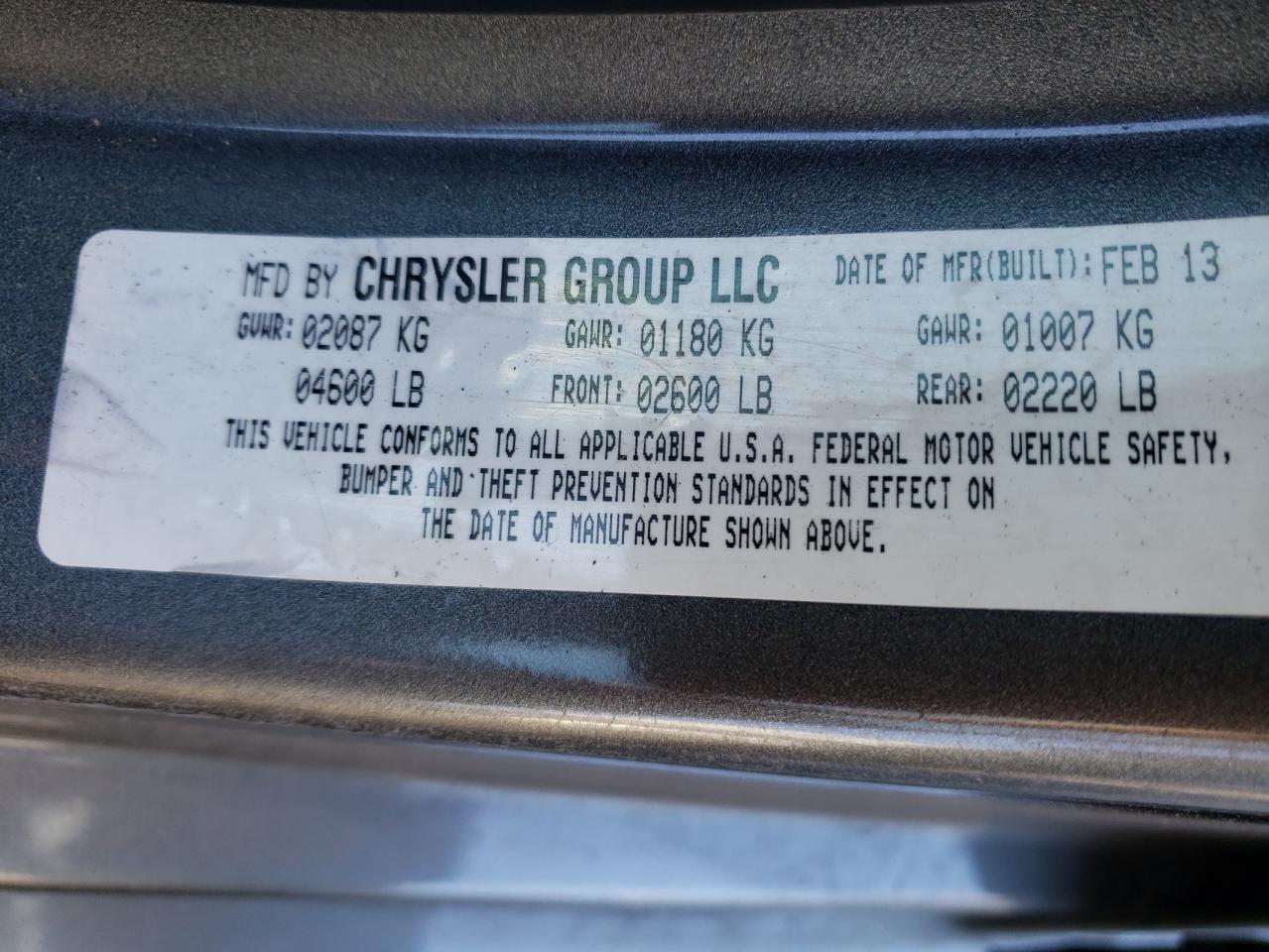 Photo 10 from auction – 2013 CHRYSLER 200 TOURIN with VIN 1C3CCBBB1DN679403